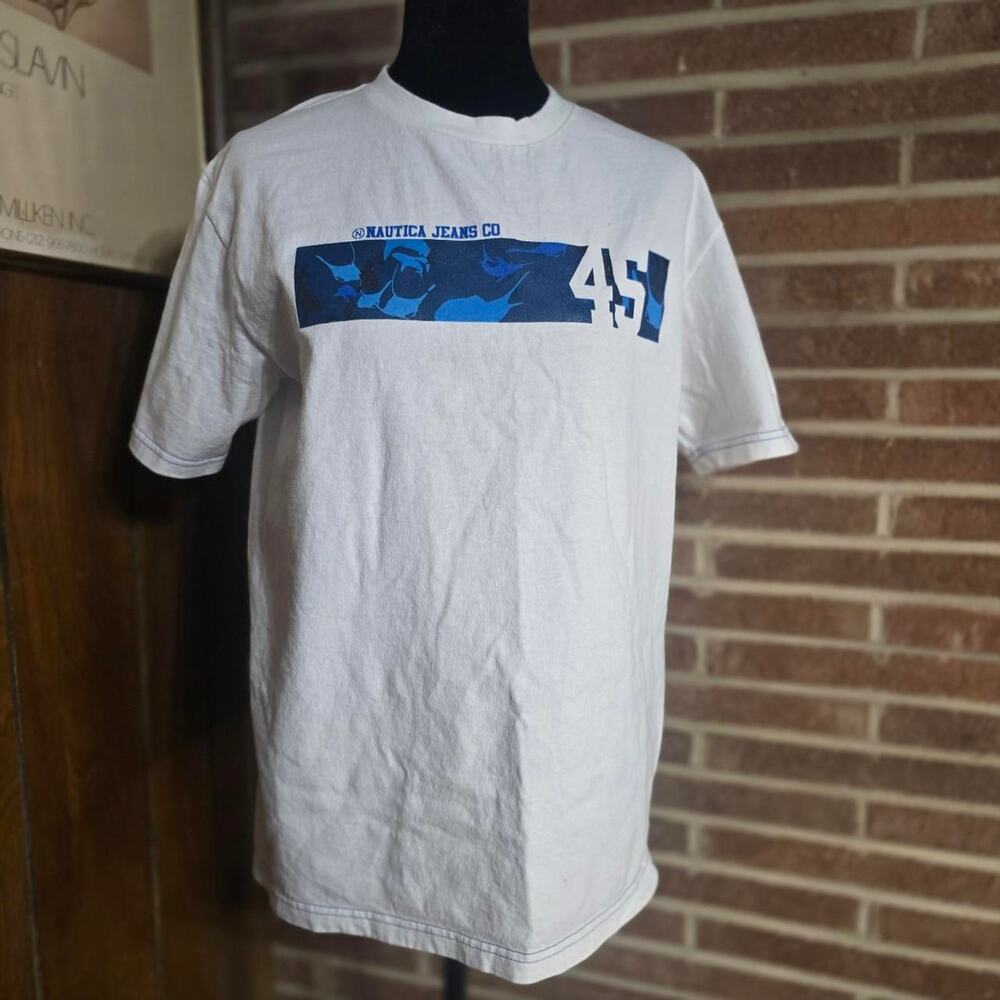 Nautica white graphic tee with blue graphic